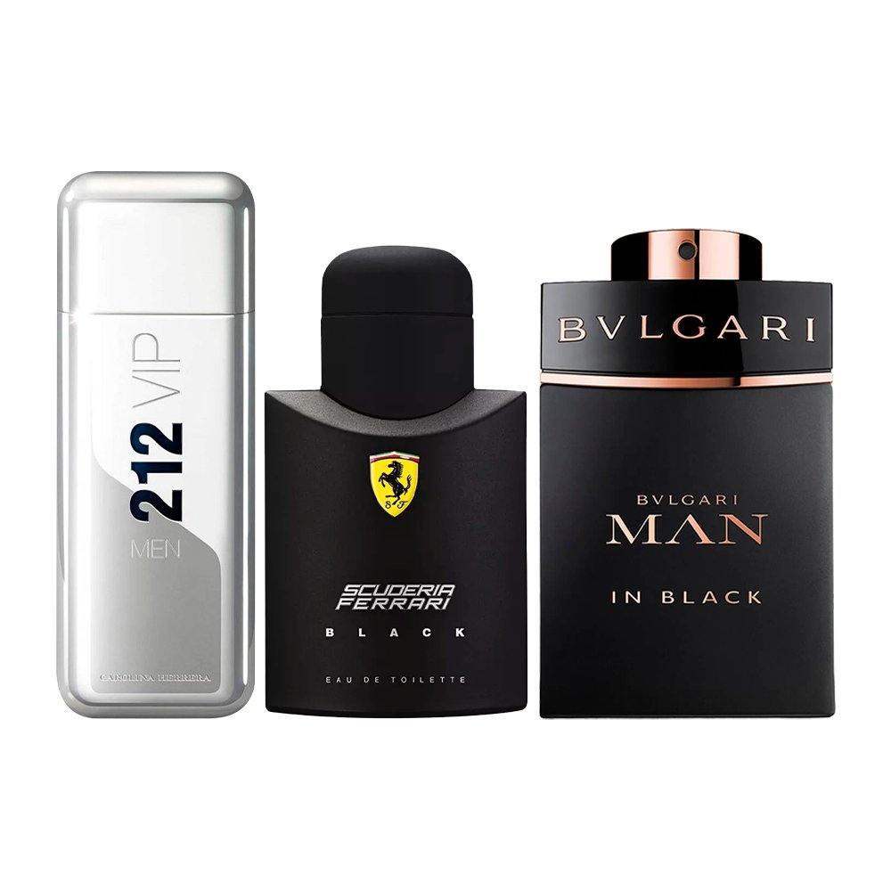 Combo di 3 Profumi Maschili - 212 VIP, Ferrari Black e Bvlgari In Black