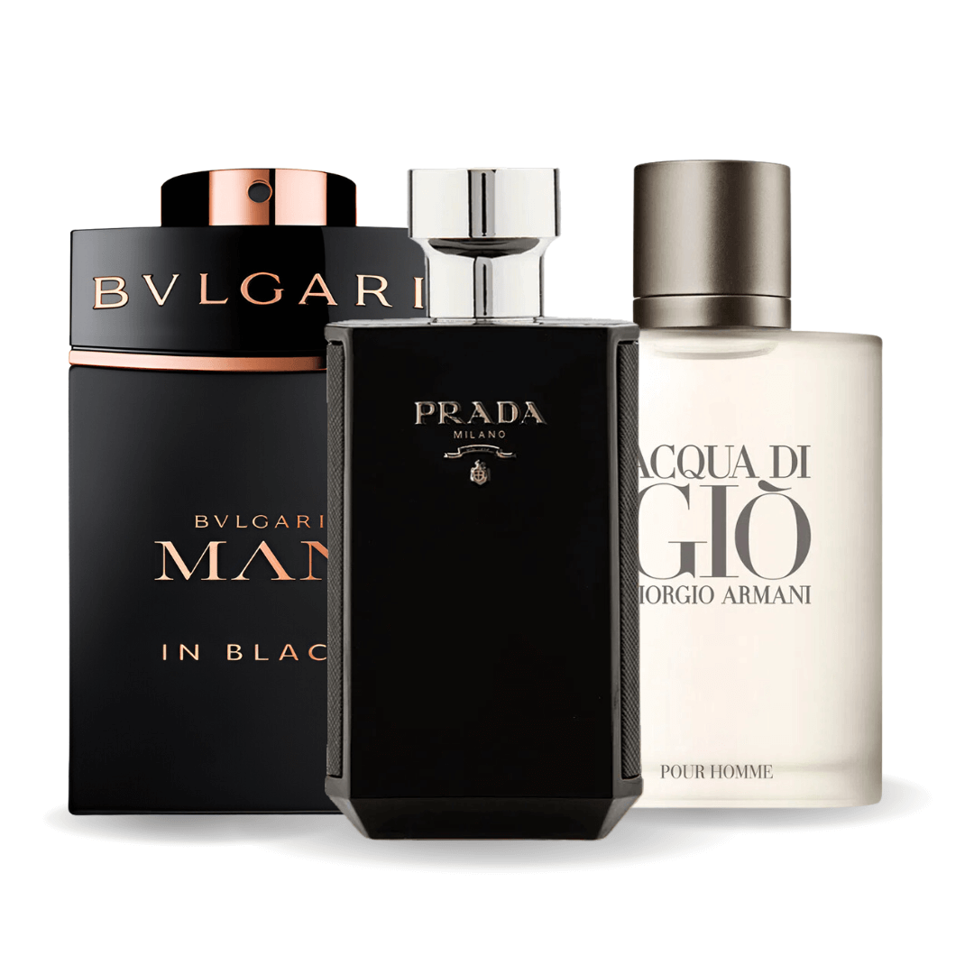 Set di 3 Profumi Bvlgari In Black, Giorgio Armani Acqua Di Gio, L'Homme Prada Intense 100ml