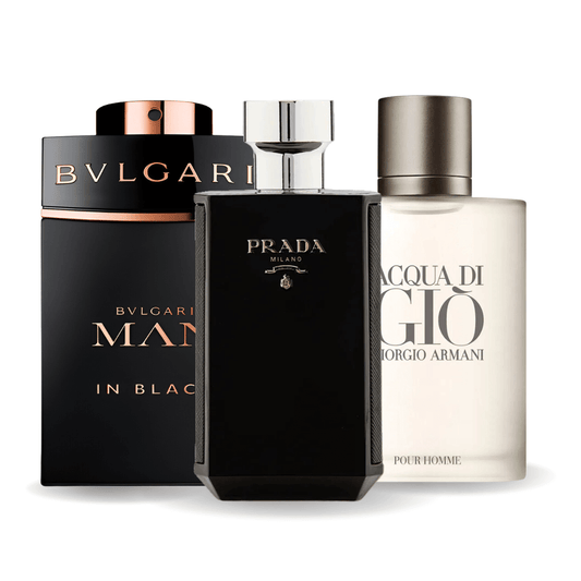 Set di 3 Profumi Bvlgari In Black, Giorgio Armani Acqua Di Gio, L'Homme Prada Intense 100ml