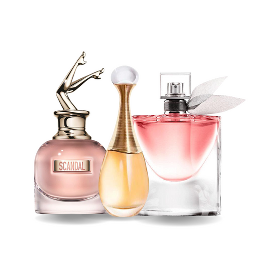Set di 3 Profumi Jean Paul Gaultier SCANDAL, Dior J'ADORE e Lancôme LA VIE EST BELLE 100ml