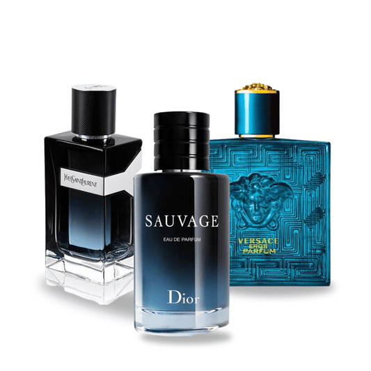 Set di 3 Profumi Dior SAUVAGE, Yves Saint Laurent Y MEN e Versace EROS 100ml