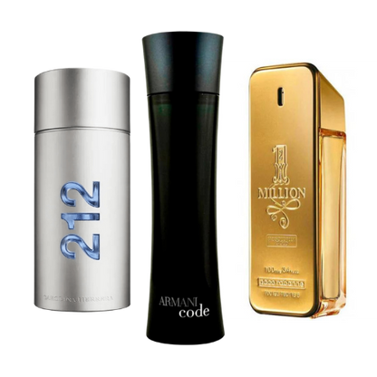 Set di 3 Profumi 212 Men NYC, Paco Rabanne One Million, Armani Code Homme 100ml