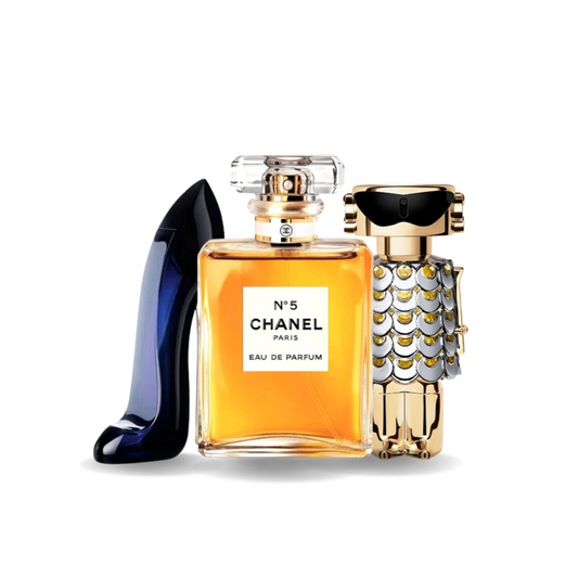 Set di 3 Profumi Carolina Herrera GOOD GIRL, Chanel Nº5 e Paco Rabanne FAME